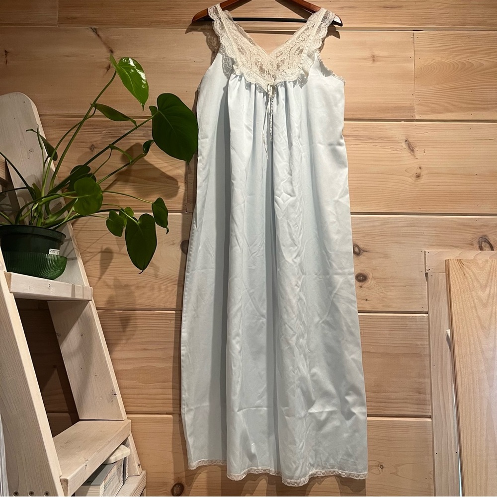 Vintage Christian Dior Lingerie Baby Blue Satin ILGWU Nightgown S